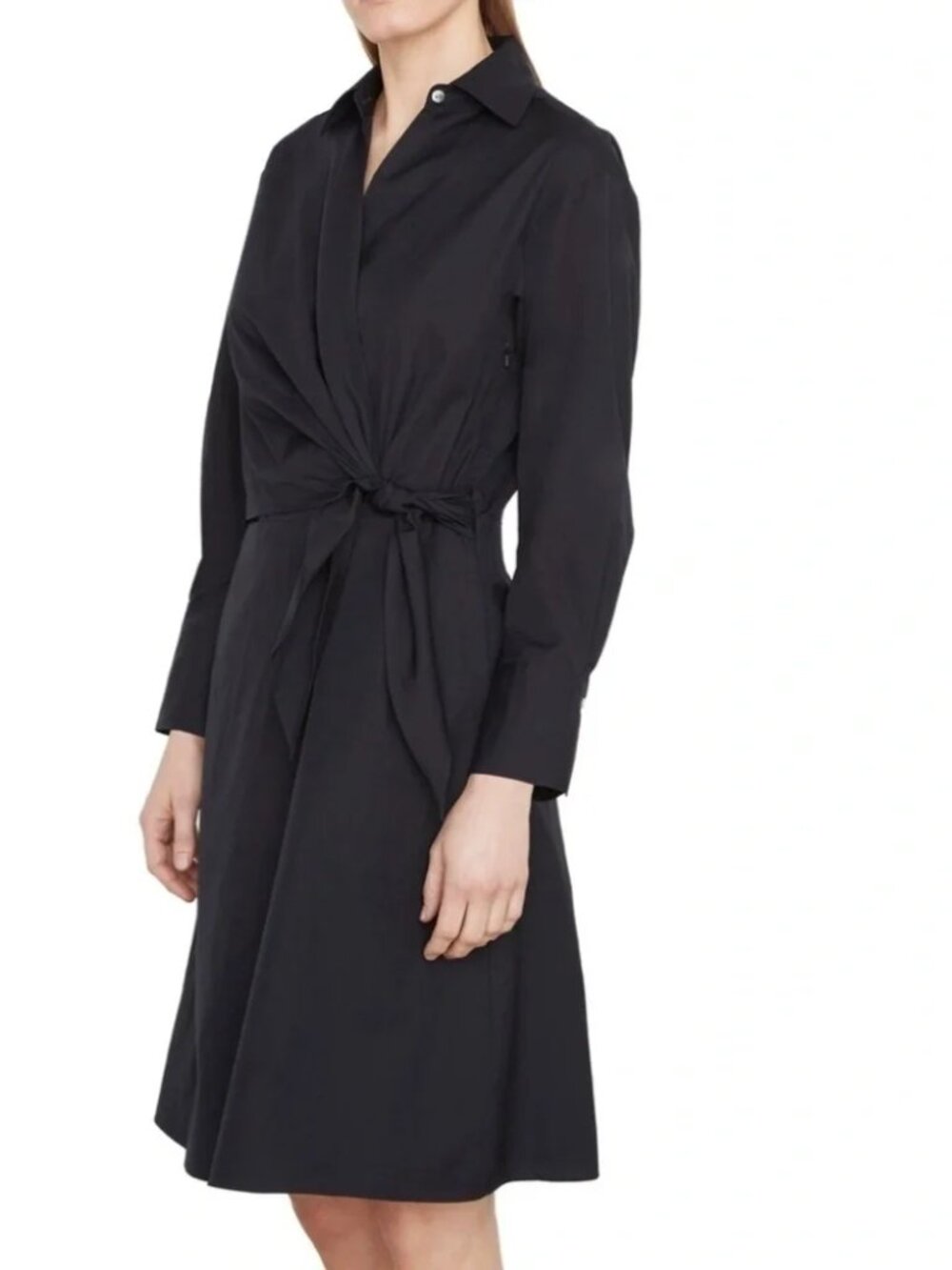 VINCE Black Long Sleeve Front Wrap Shirt Dress NWT Large